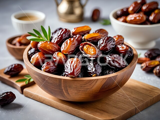 وجبة ذات قيمة غذائية عالية، صورة مقربة لطبق من التمر السكري الصحي الطازج، ضيافة رمضانية لذيذة، أنواع من التمور الصحية، رطب من نخيل المملكة العربية السعودية، محاصيل ومنتجات زراعية محلية وطنية