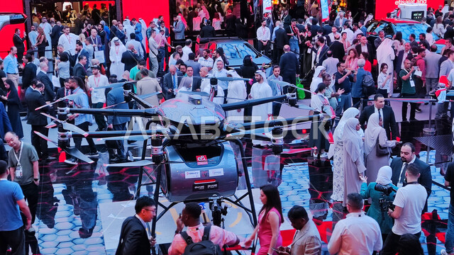 Visitors flocked to see futuristic flying vehicles at the Telecommunications Pavilion at GITEX Global in the UAE, the largest event for IT companies and start-ups at the Dubai World Trade Centre, showcasing local, national and global industries and innovations.