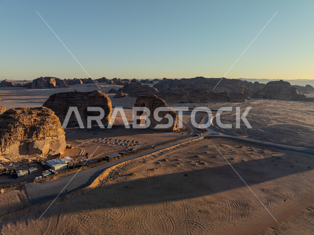 Rock formations and formations in AlUla, Elephant Rock in Saudi Arabia, ancient civilizations and historical monuments, mountain peaks and heights, famous desert places, desert trekking and adventure areas