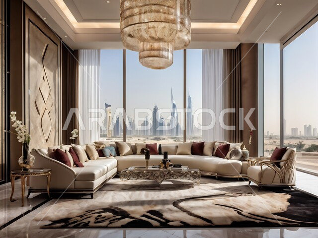 Luxury home furniture interior design for living rooms, villas and apartments in Saudi Arabia, modern accessories and antiques, elegant designs for modern living room