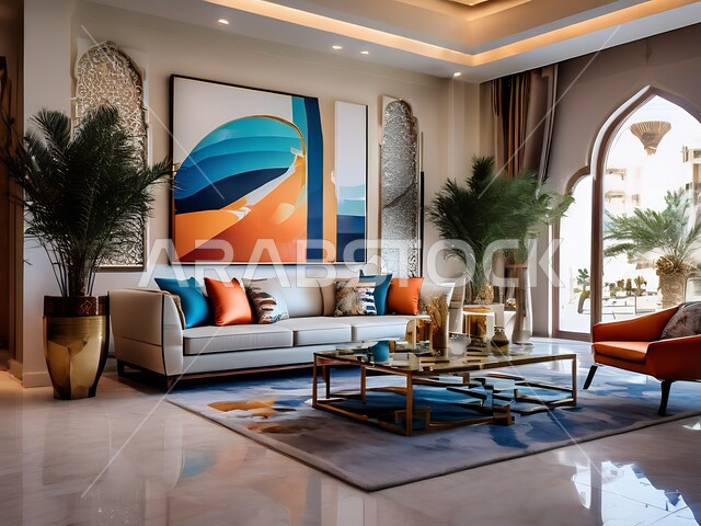 الاكسسوارات والتحف العصرية, التصاميم الأنيقة لغرفة الجلوس على الطراز الحديث، الديكورات الداخلية للفلل والشقق السكنية في المملكة العربية السعودية، غرف معيشية وأثاث منزلي فاخر، الاهتمام بزينة النباتات الخضراء