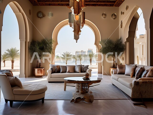 التصاميم الأنيقة لغرفة الجلوس على الطراز الحديث، الديكورات الداخلية للفلل والشقق السكنية في المملكة العربية السعودية، غرف معيشية وأثاث منزلي فاخر، الاكسسوارات والتحف العصرية, الاهتمام بزينة النباتات الخضراء