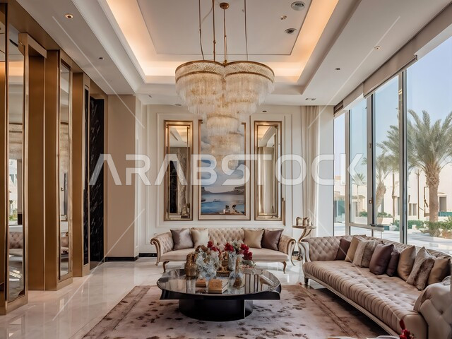 التحف العصرية والاكسسوارات, أثاث منزلي فاخر بديكور داخلي لغرف معيشية, الفلل والشقق السكنية في المملكة العربية السعودية, التصاميم الأنيقة لغرفة الجلوس على الطراز الحديث