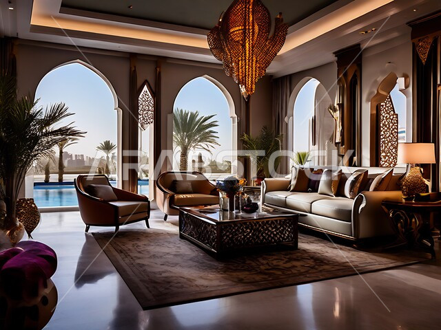 الاكسسوارات والتحف العصرية, التصاميم الأنيقة لغرفة الجلوس على الطراز الحديث، الديكورات الداخلية للفلل والشقق السكنية في المملكة العربية السعودية، غرف معيشية وأثاث منزلي فاخر، الاهتمام بزينة النباتات الخضراء