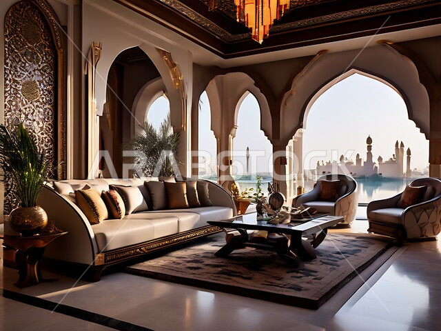 Elegant modern living room designs, interior decorations for villas and residential apartments in Saudi Arabia, luxury living rooms and home furniture, modern accessories and antiques, interest in green plant decoration