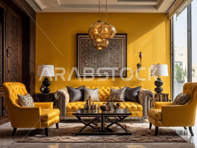 التحف العصرية والاكسسوارات, أثاث منزلي فاخر بديكور داخلي لغرف معيشية, الفلل والشقق السكنية في المملكة العربية السعودية, التصاميم الأنيقة لغرفة الجلوس على الطراز الحديث