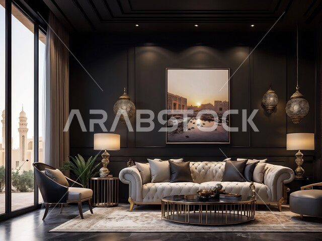 التحف العصرية والاكسسوارات, أثاث منزلي فاخر بديكور داخلي لغرف معيشية, الفلل والشقق السكنية في المملكة العربية السعودية, التصاميم الأنيقة لغرفة الجلوس على الطراز الحديث