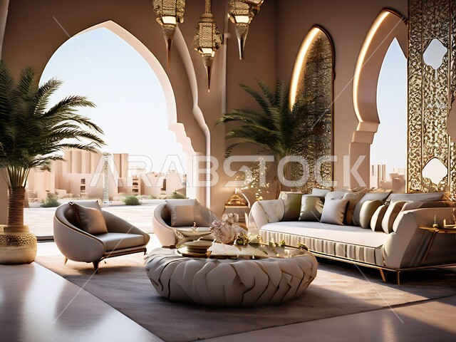 الاهتمام بزينة النباتات الخضراء, الاكسسوارات والتحف العصرية, التصاميم الأنيقة لغرفة الجلوس على الطراز الحديث، الديكورات الداخلية للفلل والشقق السكنية في المملكة العربية السعودية، غرف معيشية وأثاث منزلي فاخر