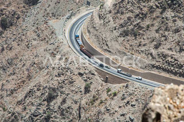 Mountain peaks and heights, adventure and recreational trip areas, terrain at high places, famous natural tourist attractions, rugged and winding mountain roads in Al Bahah region in the Kingdom of Saudi Arabia