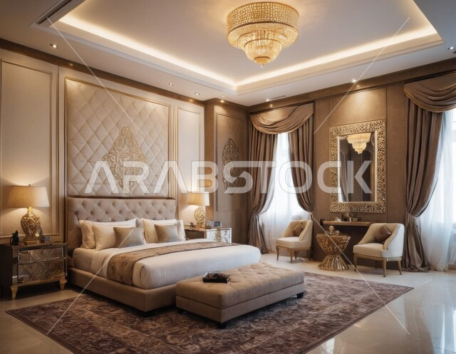 Comfortable residential apartments and villas, places of relaxation and comfort, quality modern and luxurious designs, bedroom in calm colors, high-end modern home furniture, distinctive interior decorations in a modern style