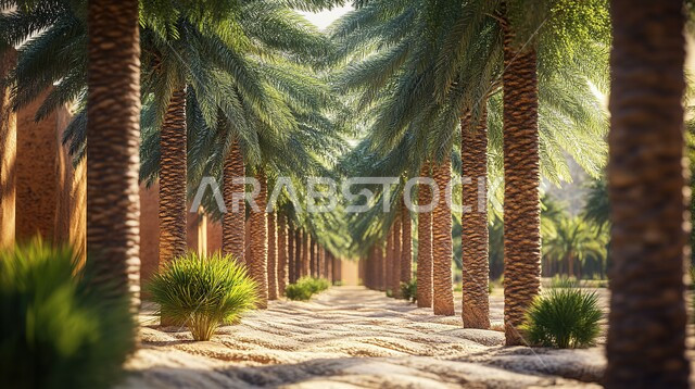  مزارع إنتاج التمور الفاخرة، حقول أشجار النخيل المثمرة في المملكة العربية السعودية، محاصيل ومنتجات وطنية محلية، الأراضي الزراعية و المحميات الطبيعية الخصبة، الاهتمام بالتشجير والزراعة، الرمال الذهبية الناعمة