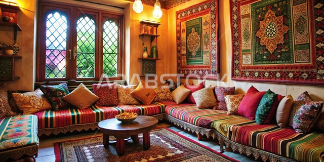 الديكورات الداخلية الراقية للفلل والشقق السكنية في المملكة العربية السعودية ,تحف و اكسسوارات عصرية, التصاميم الأنيقة لغرف الجلوس المريحة على الطراز الحديث, غرفة معيشة مع أثاث منزلي فاخر بالألوان الداكنة مع الوسائد الملونة