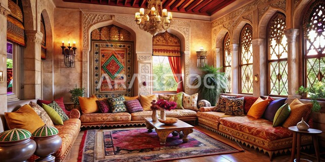  التصاميم الأنيقة لغرف الجلوس المريحة على الطراز الحديث, اكسسوارات وتحف عصرية, غرفة معيشة مع أثاث منزلي فاخر بالألوان الداكنة مع الوسائد الملونة ,الديكورات الداخلية الراقية للفلل والشقق السكنية في المملكة العربية السعودية