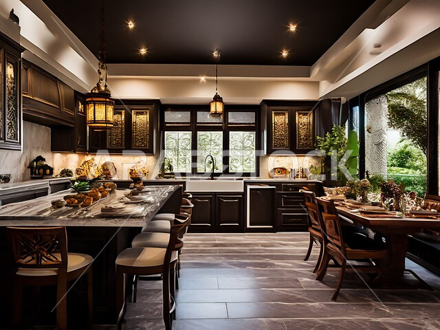 تصميم عصري حديث ومميز لمطبخ باللون البني, ديكورات داخلية أنيقة, شقق وفلل سكنية في المملكة العربية السعودية، أثاث منزلي راقي ومريح, ديكور على الطراز الحديث للمطابخ