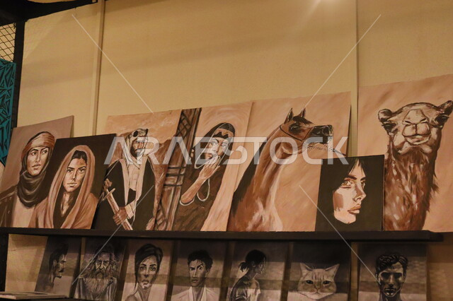 مفهوم الموهبة و الإبداع في الرسم، متحف للفنون الإبداعية، معرض الرسومات و اللوحات التشكيلية, صناعات و مشغولات يدوية, رسوم ونقوش جدارية معلقة, زاوية فنية في احدى الأماكن التراثية السياحية السعودية