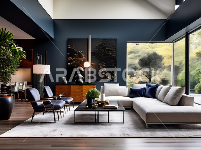 Villas and apartments in Saudi Arabia, elegant modern design, modern living room interior designs, living room with luxury home furniture, high-end interior decorations