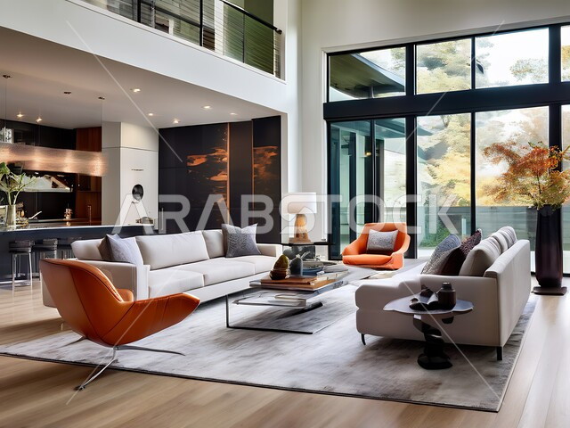 التصميم العصري الراقي الأنيق, التصاميم الداخلية لغرف الجلوس على الطراز الحديث, غرفة معيشة مع أثاث منزلي فاخر, الديكورات الداخلية الراقية, فلل وشقق سكنية في المملكة العربية السعودية