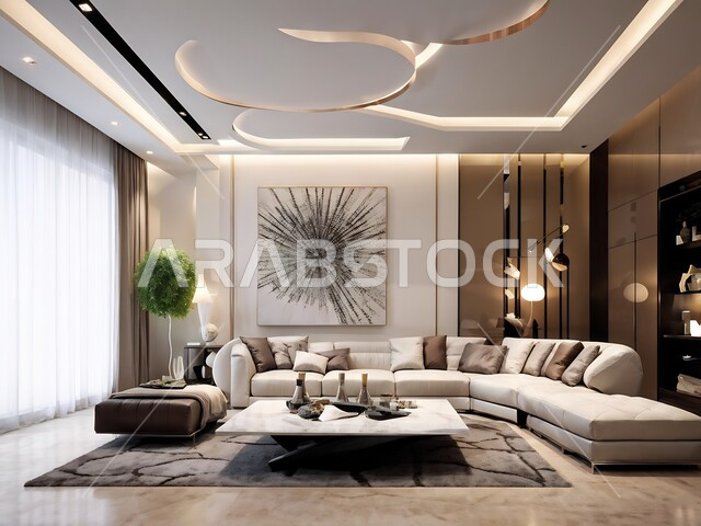 الديكورات الداخلية الراقية, فلل وشقق سكنية في المملكة العربية السعودية, التصميم العصري الراقي الأنيق, التصاميم الداخلية لغرف الجلوس على الطراز الحديث, غرفة معيشة مع أثاث منزلي فاخر