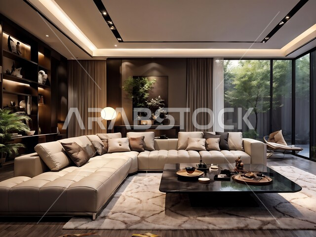 التصميم العصري الراقي الأنيق, التصاميم الداخلية لغرف الجلوس على الطراز الحديث, غرفة معيشة مع أثاث منزلي فاخر, الديكورات الداخلية الراقية, فلل وشقق سكنية في المملكة العربية السعودية