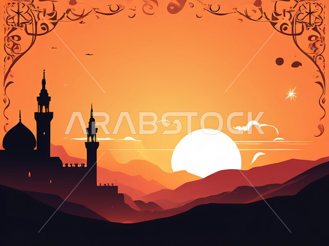 أداء فريضة الصلاة، الفن الهندسي المعماري على الطراز العربي العريق، أماكن للعبادة والطاعة والتقرب الى الله، ديكورات وتصاميم إسلامية ثري دي، رسم توضيحي لتصميم مسجد إسلامي باللون الأبيض، المآذن والقبب المزخرفة