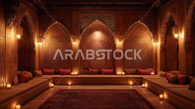 أصالة العادات والتقاليد الخليجية، الهندسة الفنية المعمارية على الطراز المزخرف القديم، الإكسسوارات والتحف بتصاميم وديكورات شعبية، ديوان عربي تقليدي يضم وسائد مريحة، الديكورات والتصاميم التقليدية، الأصالة والعراقة والترث في المملكة العربية السعودية