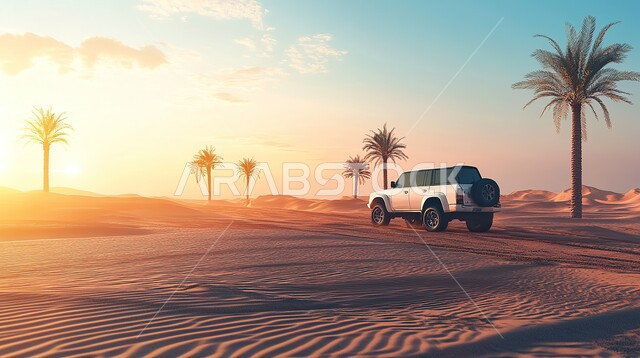 مغامرات ورحلات السفاري في الصحاري، سيارات الدفع الرباعي وسط الصحراء، الكثبان الرملية الناعمة والتلال، التشكيلات والتكوينات الصخرية، وسائل النقل والمواصلات، الطبيعة الصحراوية في المملكة العربية السعودية، استخدام المركبات الحديثة في التنقلات البرية السريعة