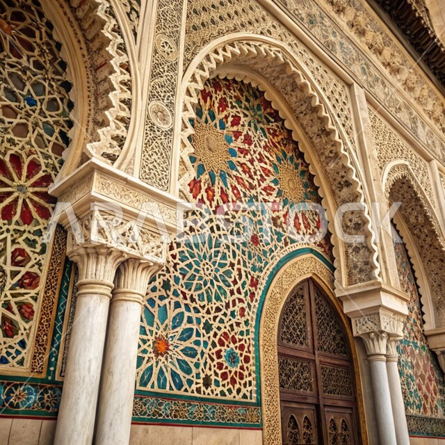 الأعمدة والأقواس المزخرفة, التصاميم والديكورات الخارجية الانيقة للمساجد في المملكة العربية السعودية، مفهوم العبادة والتقرب الى الله, الزخرفات الإسلامية التقليدية, النقوش والزخارف على الجدران الخارجية للمسجد, الفن الهندسي المعماري على الطراز العربي الإسلامي