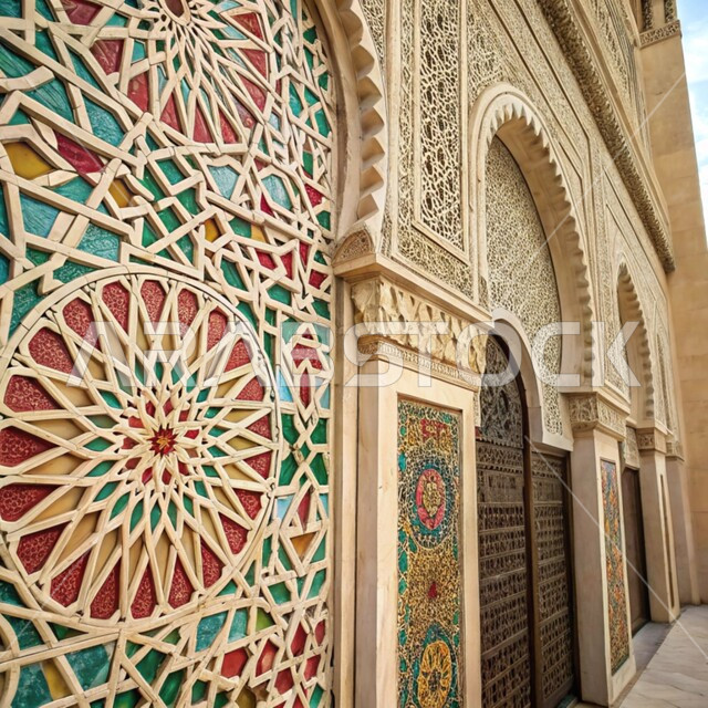 النقوش والزخرفات الإسلامية التقليدية الملونة على الجدران, الفن الهندسي المعماري على الطراز العربي الإسلامي, الديكورات الخارجية الانيقة للمساجد في المملكة العربية السعودية, تصاميم فنية مميزة 