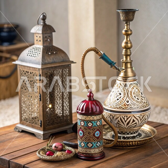 مهن وصناعات شعبية, الأدوات النحاسية التقليدية, المعدات القديمة المصنوعة من النحاس, منتجات محلية وطنية, أصالة وعراقة العادات والتقاليد في المملكة العربية السعودية, الحرف اليدوية التراثية, فانوس مزخرف وشيشة عربية