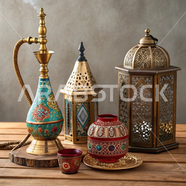 الحرف اليدوية التراثية, مهن وصناعات شعبية, الأدوات النحاسية التقليدية, المعدات القديمة المصنوعة من النحاس, منتجات محلية وطنية, أصالة وعراقة العادات والتقاليد في المملكة العربية السعودية, فانوس مزخرف وشيشة عربية