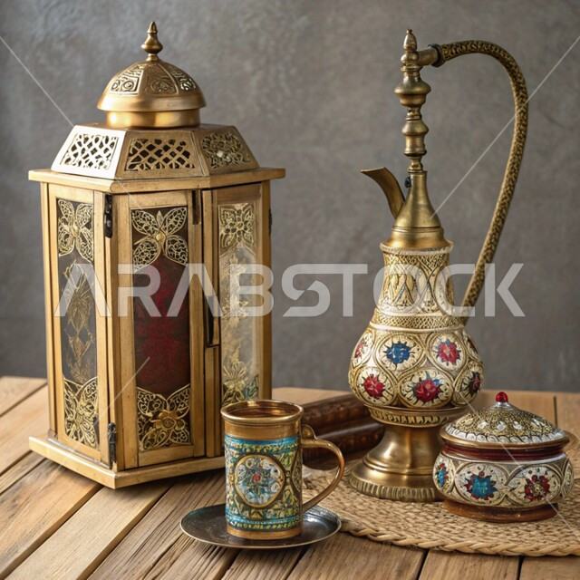 مهن وصناعات شعبية, الأدوات النحاسية التقليدية, المعدات القديمة المصنوعة من النحاس, منتجات محلية وطنية, أصالة وعراقة العادات والتقاليد في المملكة العربية السعودية, الحرف اليدوية التراثية, فانوس مزخرف وشيشة عربية