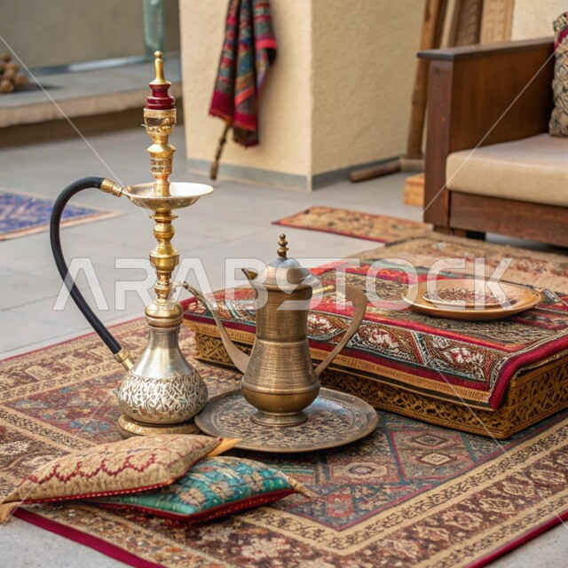 الحرف اليدوية التراثية, مهن وصناعات شعبية, الأدوات النحاسية التقليدية, المعدات القديمة المصنوعة من النحاس, منتجات محلية وطنية, أصالة وعراقة العادات والتقاليد في المملكة العربية السعودية, دلة قهوة وشيشة عربية