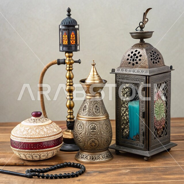 منتجات محلية وطنية, أصالة وعراقة العادات والتقاليد في المملكة العربية السعودية, الحرف اليدوية التراثية, مهن وصناعات شعبية, الأدوات النحاسية التقليدية, المعدات القديمة المصنوعة من النحاس, فانوس مزخرف وشيشة عربية
