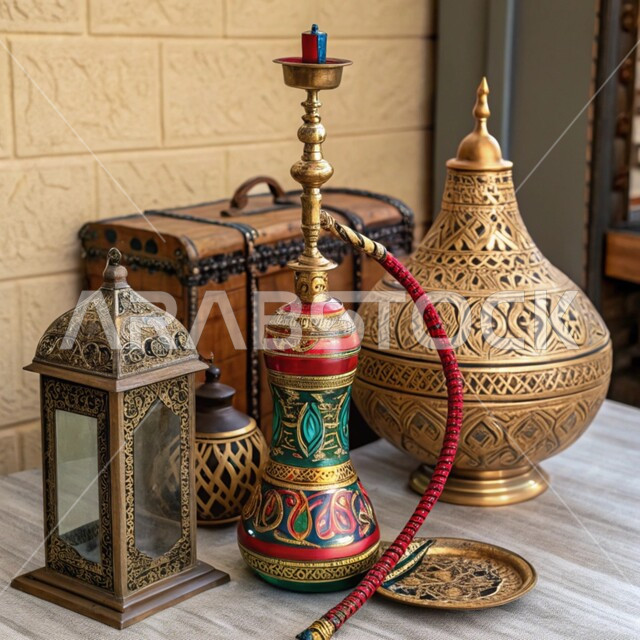 المعدات القديمة المصنوعة من النحاس, منتجات محلية وطنية,  أصالة وعراقة العادات والتقاليد في المملكة العربية السعودية, الحرف اليدوية التراثية, مهن وصناعات شعبية, الأدوات النحاسية التقليدية, فانوس مزخرف وشيشة عربية