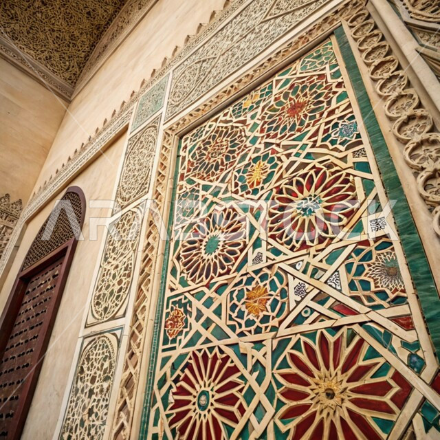 النقوش والزخارف الإسلامية التقليدية الملونة على الجدران, الديكورات الانيقة للمساجد في المملكة العربية السعودية, التصاميم الفنية المميزة , الفن الهندسي المعماري على الطراز العربي الإسلامي