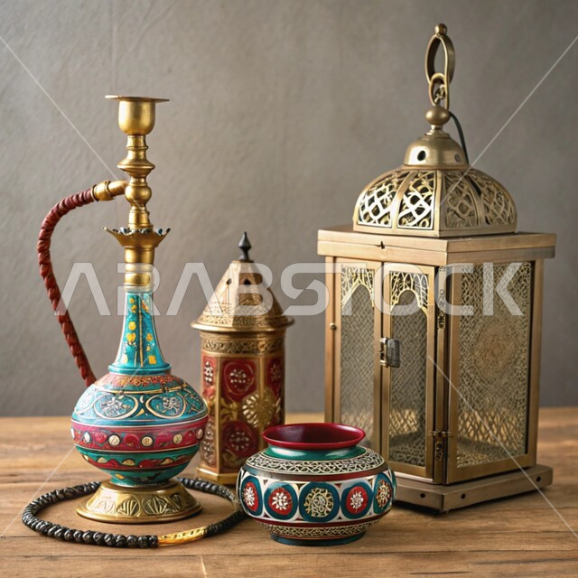 الحرف والصناعات اليدوية التراثية, أصالة وعراقة العادات والتقاليد في المملكة العربية السعودية, منتجات محلية وطنية, الأدوات العربية تقليدية المصنوعة من النحاس, مصنوعات ومعدات نحاسية شعبية, فانوس مزخرف وشيشة عربية