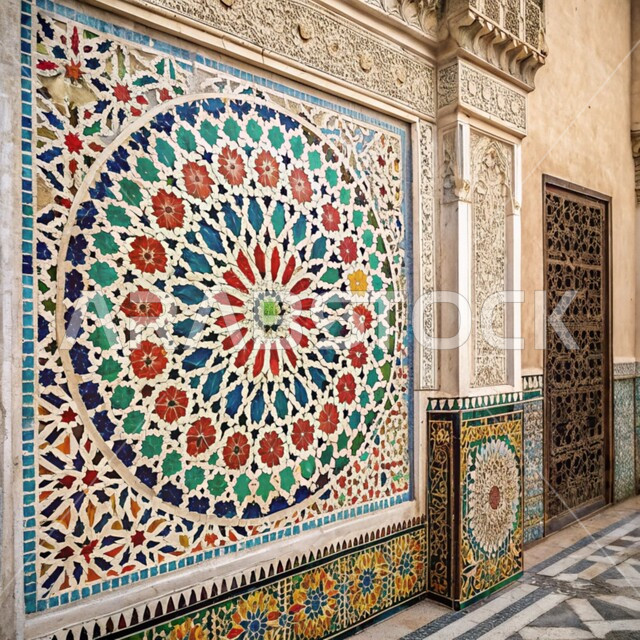 Traditional colorful Islamic engravings and decorations on the walls, distinctive artistic designs, architectural engineering art in the Arab Islamic style, elegant decorations for mosques in the Kingdom of Saudi Arabia Saudi Arabia