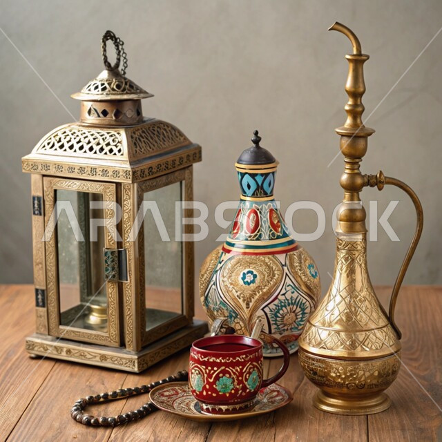 الصناعات والحرف اليدوية التراثية, معدات ومصنوعات نحاسية شعبية, منتجات محلية وطنية, الأدوات العربية تقليدية المصنوعة من النحاس, فانوس معدني مزخرف وشيشة عربية, عراقة وأصالة العادات والتقاليد في المملكة العربية السعودية