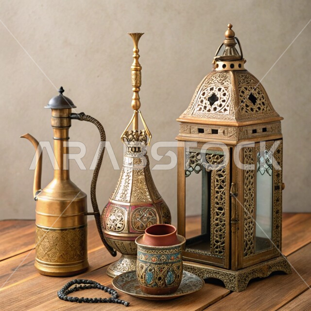 فانوس معدني مزخرف وشيشة عربية, عراقة وأصالة العادات والتقاليد في المملكة العربية السعودية, الصناعات والحرف اليدوية التراثية, معدات ومصنوعات نحاسية شعبية, منتجات محلية وطنية, الأدوات العربية تقليدية المصنوعة من النحاس