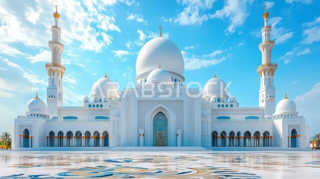 Holiday and occasion decorations and lighting, exterior designs and decorations of mosques in Saudi Arabia, Muslims' call to perform prayers and duties, architectural engineering art for building holy places, worship and closeness to God