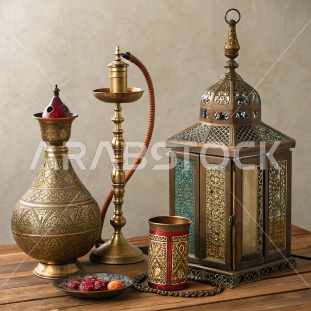 منتجات محلية وطنية, الأدوات العربية تقليدية المصنوعة من النحاس, فانوس مزخرف وشيشة عربية, أصالة وعراقة العادات والتقاليد في المملكة العربية السعودية, الحرف والصناعات اليدوية التراثية, مصنوعات ومعدات نحاسية شعبية
