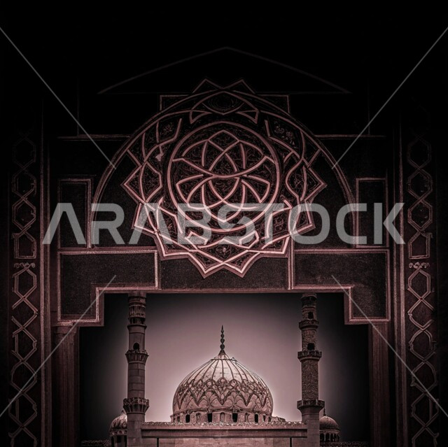 Worship and getting closer to God in the holy month of Ramadan, elegant exterior designs and decorations of mosques in the Kingdom of Saudi Arabia, Islamic architectural art, engravings and decorations on the exterior walls, spiritual Ramadan atmosphere