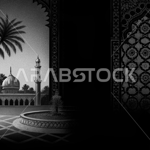 النقوش والزخارف على الجدران الخارجية، الفن الهندسي المعماري على الطراز الاسلامي، التصاميم والديكورات الخارجية الانيقة للمساجد في المملكة العربية السعودية، العبادة والتقرب الى الله في شهر رمضان المبارك، الاهتمام بزراعة اشجار النخيل, أجواء رمضانية روحانية