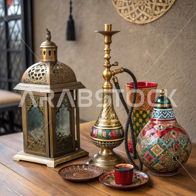 المصنوعات والمعدات النحاسية, منتجات محلية وطنية, الأدوات الشعبية التقليدية المصنوعة من النحاس, فانوس معدني مزخرف وشيشة عربية, أصالة وعراقة العادات والتقاليد في المملكة العربية السعودية,  الحرف والصناعات اليدوية التراثية