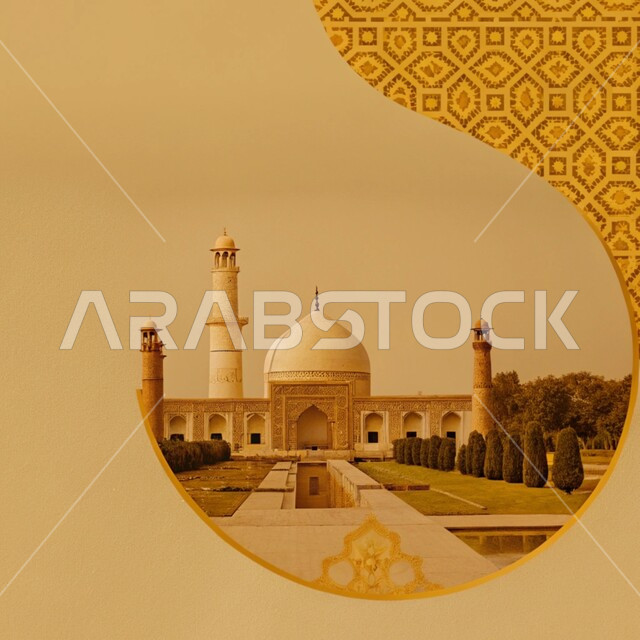 Interest in planting trees, worship and getting closer to God in the holy month of Ramadan, elegant exterior designs and decorations of mosques in the Kingdom of Saudi Arabia, Islamic architectural art, engravings and decorations on the exterior walls, spiritual Ramadan atmosphere