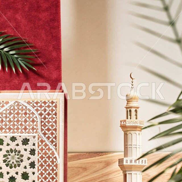 Interest in planting trees, worship and getting closer to God in the holy month of Ramadan, elegant exterior designs and decorations of mosques in the Kingdom of Saudi Arabia, Islamic architectural art, engravings and decorations on the exterior walls, spiritual Ramadan atmosphere