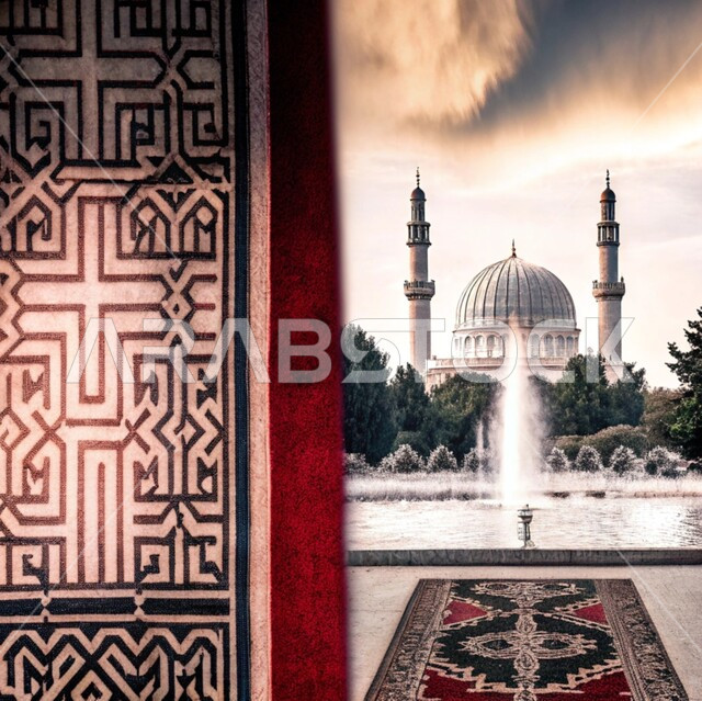 Interest in planting trees, worship and getting closer to God in the holy month of Ramadan, elegant exterior designs and decorations of mosques in the Kingdom of Saudi Arabia, Islamic architectural art, engravings and decorations on the exterior walls, spiritual Ramadan atmosphere