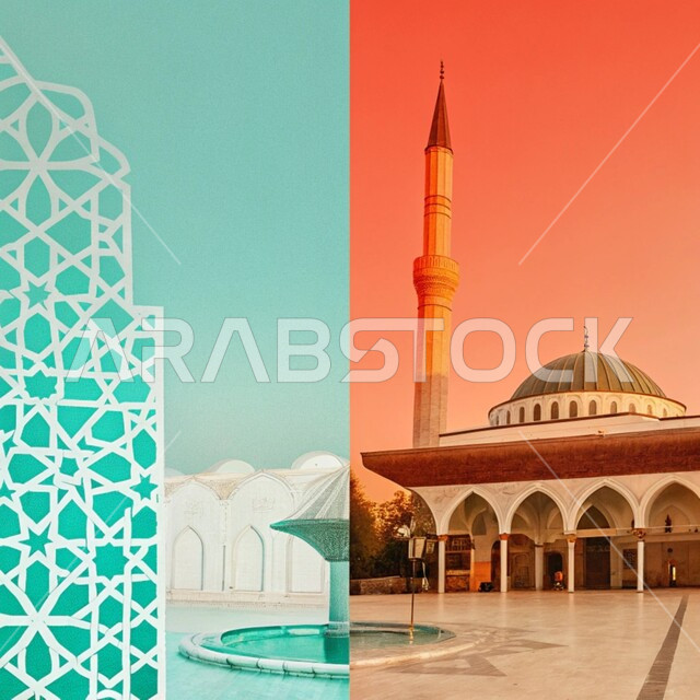 الديكورات والتصاميم الخارجية الانيقة للمساجد في المملكة العربية السعودية، الفن الهندسي المعماري على الطراز الاسلامي، النقوش والزخارف على الجدران الخارجية، اجواء رمضانية روحانية، العبادة والتقرب الى الله في شهر رمضان المبارك