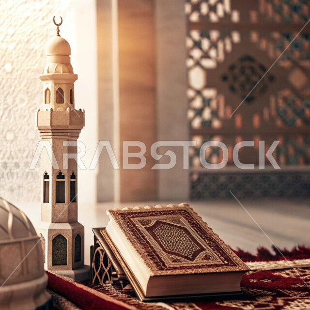 كتاب الله تعالى على سجادة الصلاة, مفهوم التمعن بآيات وسور القرآن الكريم و الدعاء في المسجد،, الهداية بنور المصحف الشريف, حفظ و تفسير كلام الله عز وجل, التضرع والعبادة والتقرب من الله