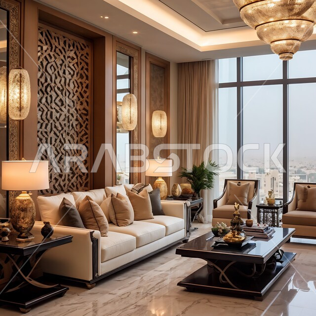 Elegant modern living room designs, interior decorations for villas and residential apartments in Saudi Arabia, luxury living rooms and home furniture, modern accessories and antiques, interest in green plant decoration